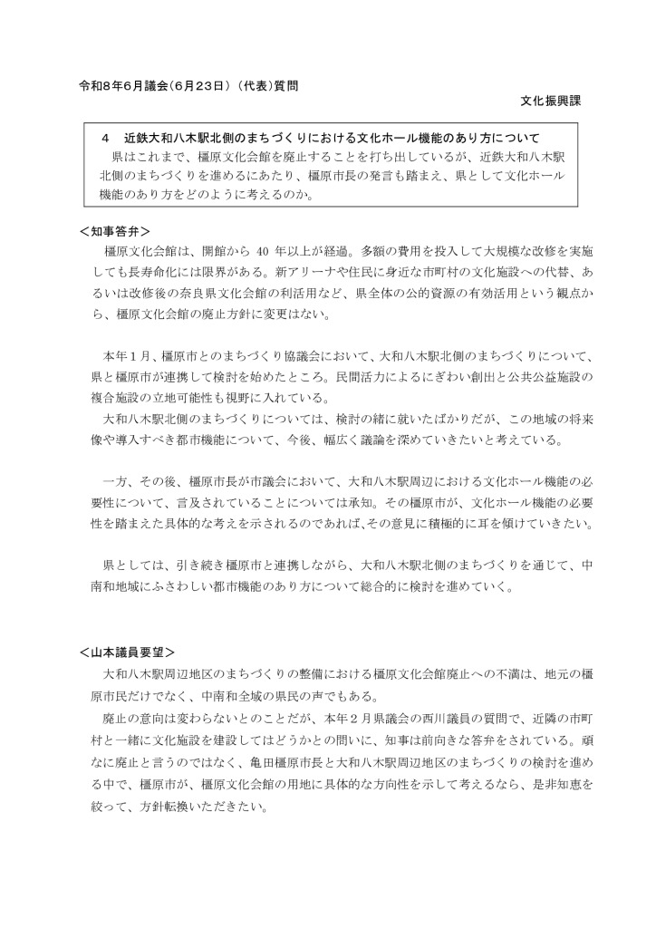 答弁概要4_八木駅北の文化ホール機能のサムネイル